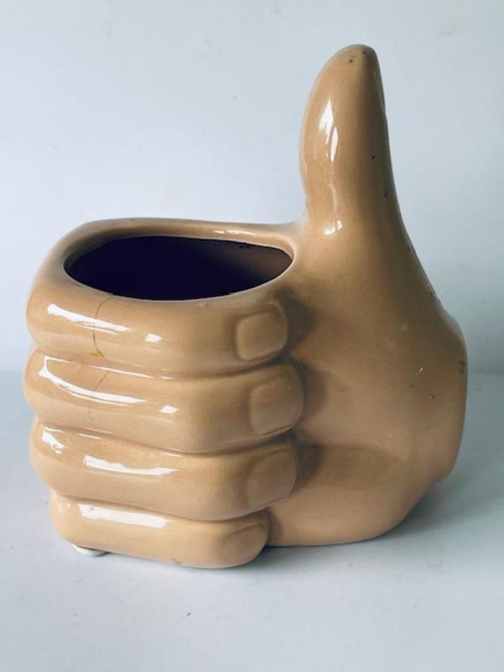 klein vaasje / bloempot porselein hand. Duim omhoog., Huis en Inrichting, Woonaccessoires | Vazen, Zo goed als nieuw, Overige kleuren