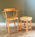 Set Vintage stoel en kruk in Thonet-stijl, Huis en Inrichting, Stoelen, Ophalen, Gebruikt, Twee, Bruin