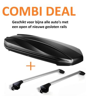 Dakkoffer 500 liter Strike hoogglans zwart + dakdragers beschikbaar voor biedingen