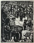 Franz Gaudeck (1889-1946) Houtsnede 'Blinde op Bandoneon' ca, Verzenden