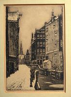 Ets Cornelis Brandenburg - Zeedijk Amsterdam met sneeuw, Ophalen of Verzenden