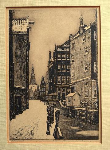 Ets Cornelis Brandenburg - Zeedijk Amsterdam met sneeuw  beschikbaar voor biedingen