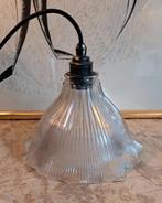 Antieke glazen holophane hanglamp nieuwe bedrading Frans, Ophalen of Verzenden