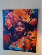 Bloemenmeisje met uitbundige bloemen, Antiek en Kunst, Kunst | Schilderijen | Modern, Ophalen of Verzenden