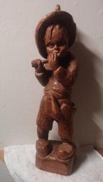 Mooi houten vintage beeld van jongetje met fluit., Ophalen of Verzenden