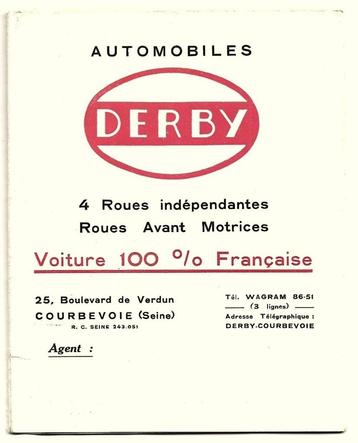 Derby automobiles auto 100% Frans 4 + 8 cylinder 1933 folder beschikbaar voor biedingen