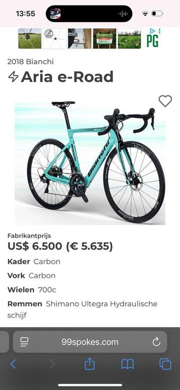 Bianchi Aria e-Road Ultegra Di2 ebike racefiets beschikbaar voor biedingen