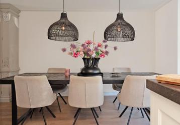 Eettafel Herringbone zwart incl. 6x stoelen stof livorno beschikbaar voor biedingen