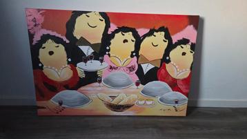 Schilderij: Mooie Originele Dikke Dames aan Tafel beschikbaar voor biedingen