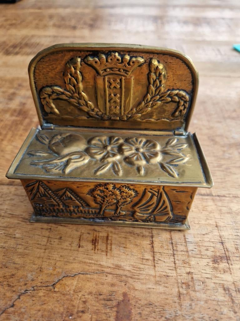 Antieke geelkoperen tondeldoos Amsterdam, Antiek en Kunst, Antiek | Koper en Brons, Ophalen of Verzenden, Koper