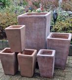 Set van 6  dikwandige terracotta  plantenbakken, Ophalen, Steen, Vierkant, Tuin