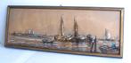 Maritiem schilderij Wim Bos Houtskool pastelkrijt 74 x 26 cm, Ophalen of Verzenden