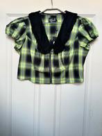 NWT Hell Bunny Blouse Maat XL Groen Zwart Ruit Tammy Neon, Nieuw, Maat 46/48 (XL) of groter, Hell Bunny, Zwart