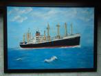 Maritiem geschilderd document Vrachtschip Amerskerk uniek, Antiek en Kunst, Kunst | Schilderijen | Klassiek, Verzenden