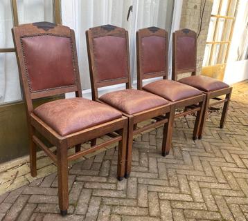 Set Amsterdamse School stoelen met leren bekleding beschikbaar voor biedingen
