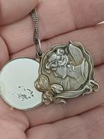 Antiek zilver gekeurd art nouveau Jugendstil hanger spiegel, Ophalen of Verzenden, Zo goed als nieuw, Zilver, Zilver