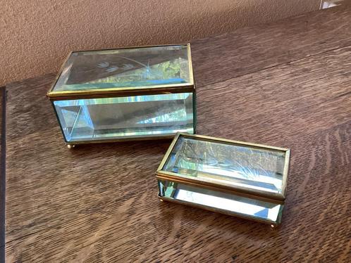 2 Kistjes.Kristal,facet Geslepen in Messing Setting.Pr.p.st., Antiek en Kunst, Antiek | Woonaccessoires, Ophalen of Verzenden