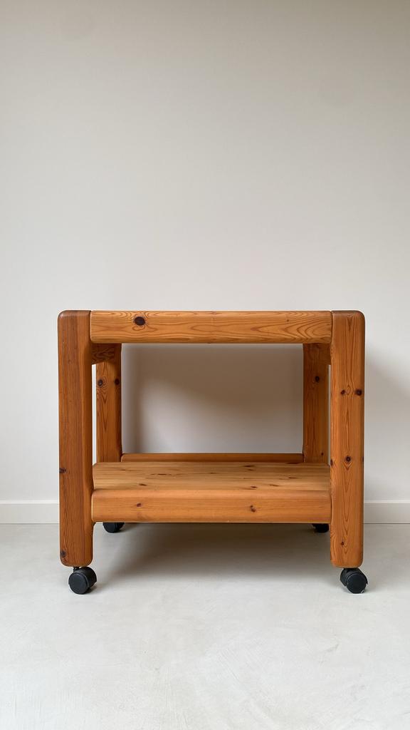 Vintage Grenen Serveerwagen / Trolley, Huis en Inrichting, Tafels | Bijzettafels, Gebruikt, Rechthoekig, 45 tot 60 cm, 55 tot 75 cm