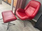 Mooie lederen fauteuil met hocker, Huis en Inrichting, Ophalen, Zo goed als nieuw, Leer, Modern