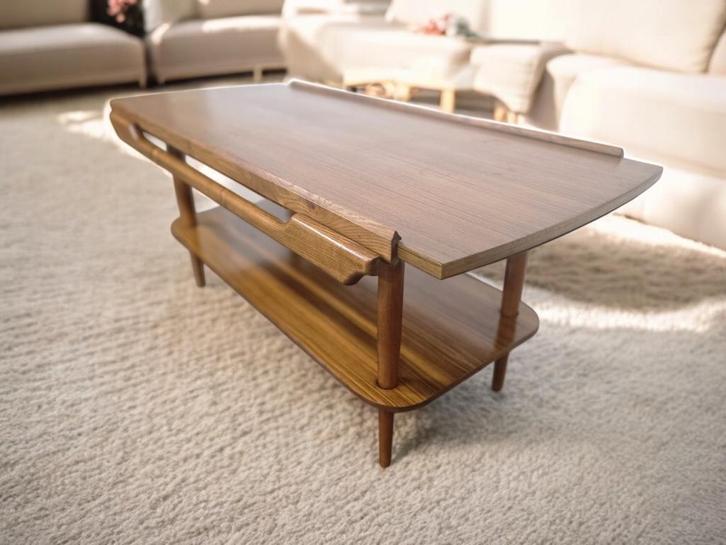 Vintage houten coffee table / salontafel met omkeerbaar blad, Antiek en Kunst, Curiosa en Brocante, Ophalen