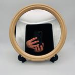 Vintage retro ronde spiegel met beige rand, Ophalen of Verzenden, Rond