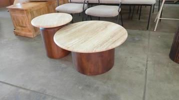 ⚠️OP=OP⚠️Johan Miller Salontafel Travertin/Mangohout Beige beschikbaar voor biedingen