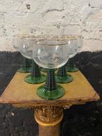 Set 6 vintage Roemer wijnglazen geëtst glas groene voet, Ophalen of Verzenden, Zo goed als nieuw, Overige typen