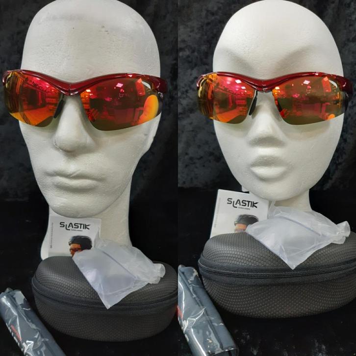Slastik rood grijze sportzonnebril, Sieraden, Tassen en Uiterlijk, Zonnebrillen en Brillen | Heren, Nieuw, Zonnebril, Overige merken