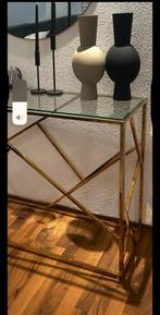 Sidetables nieuw goud kleur met glas bijna nieuw, Huis en Inrichting, Tafels | Sidetables, Rond, Nieuw, Ophalen of Verzenden, Glas