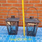 2 x windlicht metaal met glas lantaarn, Tuin en Terras, Ophalen, Zo goed als nieuw