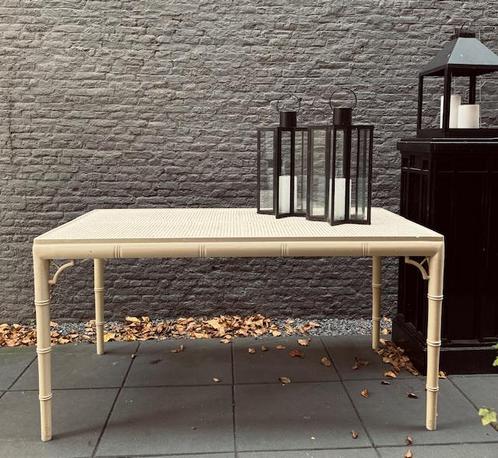 VINTAGE WITTE CHIPPENDALE FAUX BAMBOO EETTAFEL MET WEBBING, Huis en Inrichting, Tafels | Eettafels, Zo goed als nieuw, 50 tot 100 cm