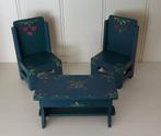 Vintage 2 stoeltjes + tafel popjes knuffels handbeschilderd, Ophalen of Verzenden