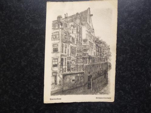 AMSTERDAM Chrimminesse sluis Krijttekening Louis Landre, Verzamelen, Ansichtkaarten | Nederland, Noord-Holland, Voor 1920, Ophalen of Verzenden