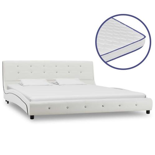 Bed met traagschuim matras kunstleer wit 160x200 cm, Huis en Inrichting, Slaapkamer | Bedden, Nieuw, Tweepersoons, 160 cm, 200 cm