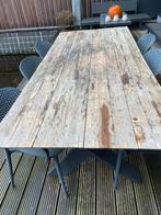 Hard houten tuintafel 200x100cm.met zes kunststof stoelen, Tuin en Terras, Tuintafels, Ophalen, Zo goed als nieuw, Rechthoekig