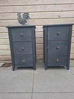 Set van 2 donkergrijze nachtkastjes met 3 lades, Ophalen of Verzenden, Zo goed als nieuw, 45 tot 65 cm, 70 cm of meer