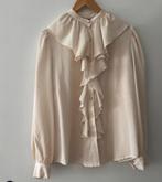 Elegante Crème Blouse met Franjes ruches blousje maat L, Ophalen of Verzenden, Zo goed als nieuw, Maat 42/44 (L), Beige