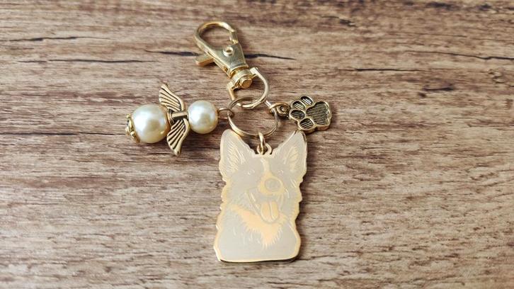 Sleutelhanger Australian cattle dog RVS gold beschermengel, Dieren en Toebehoren, Honden-accessoires, Nieuw, Verzenden