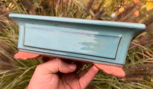 Bonsai schaal blauw-groen geglazuurd Koreaans 21,6x16,4x7,6, Tuin en Terras, Bloempotten, Nieuw, Aardewerk, Minder dan 25 cm, Rechthoekig