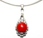 Schitterende Deense Art Deco Zilver Bloedkoraal Ketting, Verzenden, Zilver, Ketting, Met edelsteen