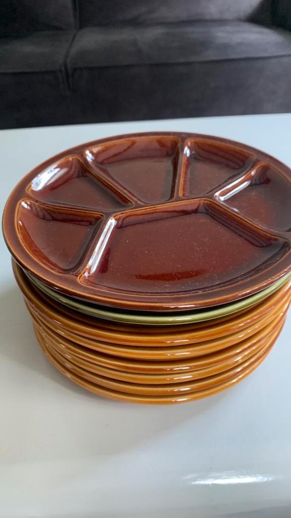8 zgan Franse Fondue Gourmet Borden origineel jaren 70, Huis en Inrichting, Keuken | Servies, Zo goed als nieuw, Bord(en), Overige stijlen
