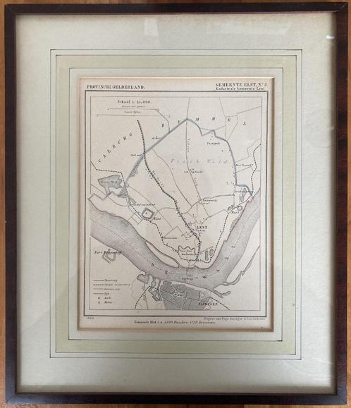 Kuyperkaart van Lent uit 1868 in lijst (Gemeente Elst No.3), Antiek en Kunst, Kunst | Etsen en Gravures, Ophalen of Verzenden