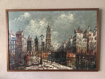 Sfeervol schilderij ‘Amsterdam met zicht op de Westertoren’ beschikbaar voor biedingen