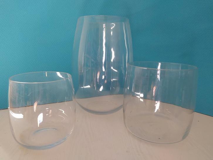 Set van 3 glazen vazen., Huis en Inrichting, Woonaccessoires | Vazen, Zo goed als nieuw, Overige kleuren, Minder dan 50 cm, Glas