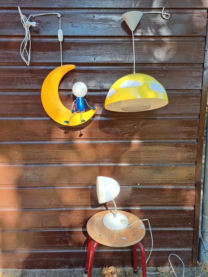 set kinderkamerlampen,ph Mannetje op de maan Zon met wolkjes, Huis en Inrichting, Lampen | Hanglampen, Minder dan 50 cm, Ophalen of Verzenden