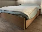 MALM Bedonderstel, hoog, eikenfineer, 160x200 cm, Ophalen, Overige materialen, Bruin, Tweepersoons