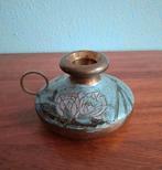 Vintage messing emaille kandelaar met oortje, Ophalen of Verzenden