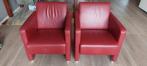2 rode leren fauteuils, Huis en Inrichting, Fauteuils, Ophalen, Gebruikt, Minder dan 75 cm, Leer
