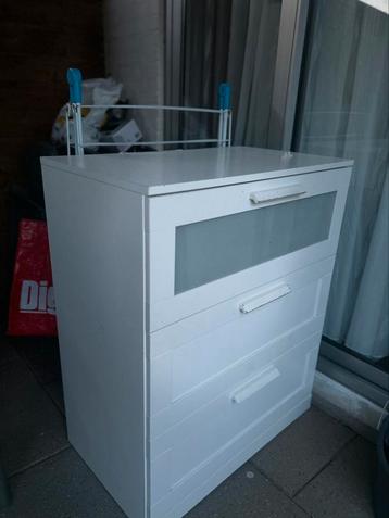 BRIMNES Ladekast 3 lades, wit/frosted glas