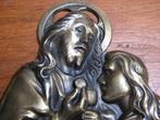 Mooie bronzen wanddecoratie met religieuze afbeelding., Ophalen of Verzenden